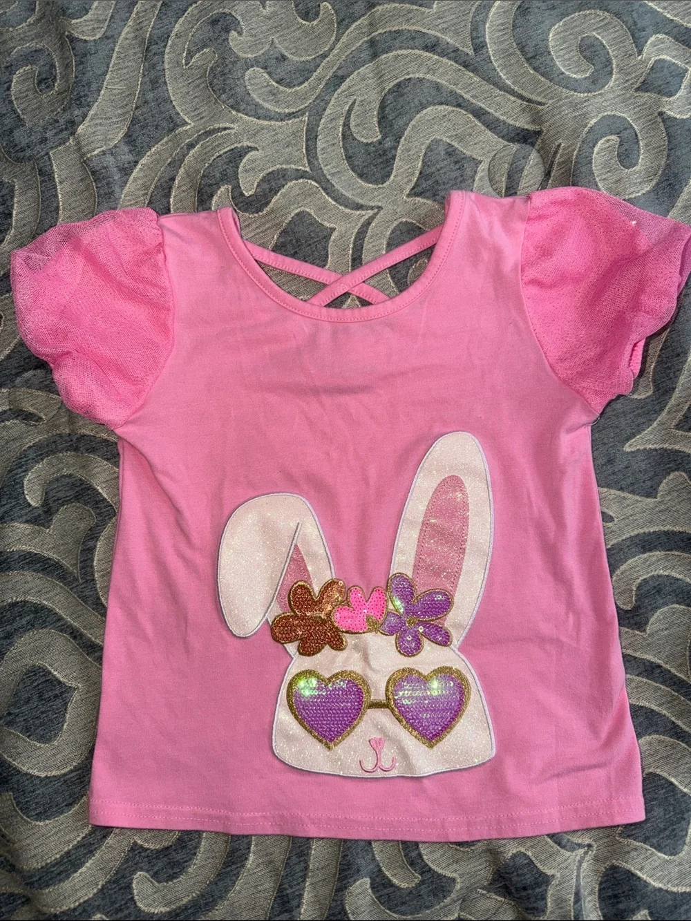 Rare Editions Pink Bunny Heart-Eye Graphic Top